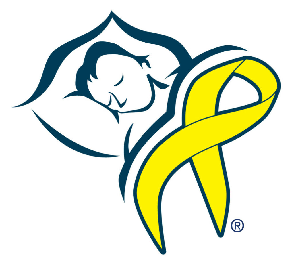 Illustration of person's head sleeping on pillow with a yellow ribbon